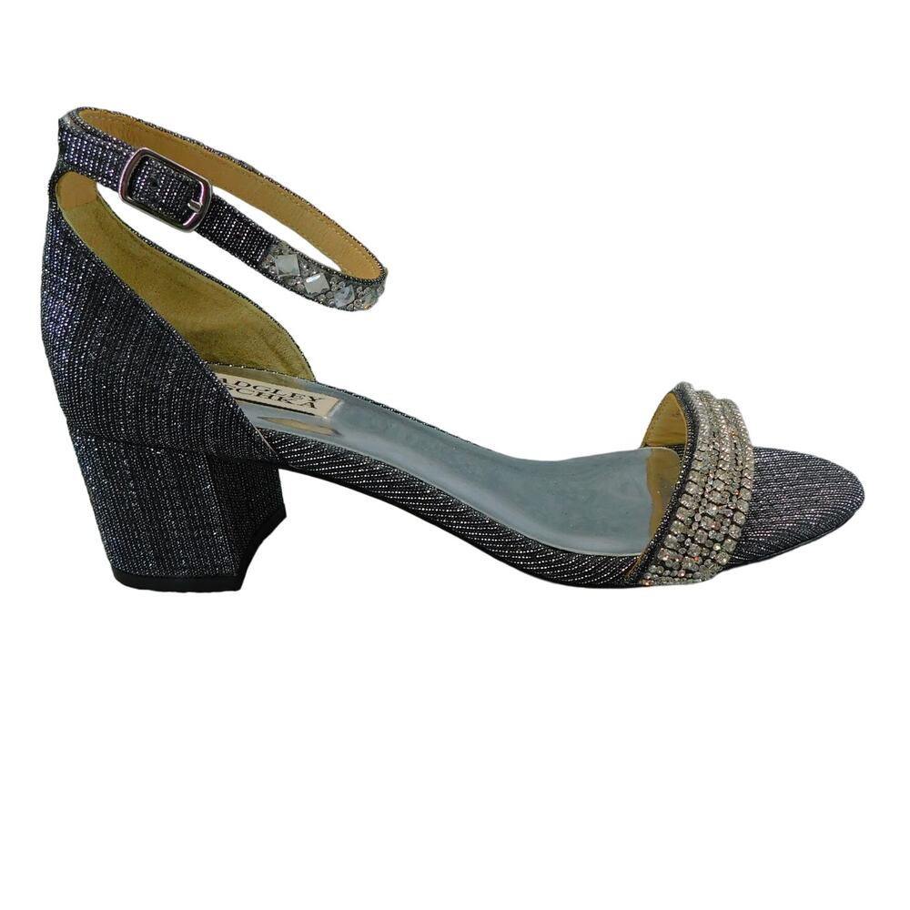 Badgley Mischka Womens Shoes Jeweled Strapped Pewter Open Toe Block Heel Size 7 - Picture 5 of 11